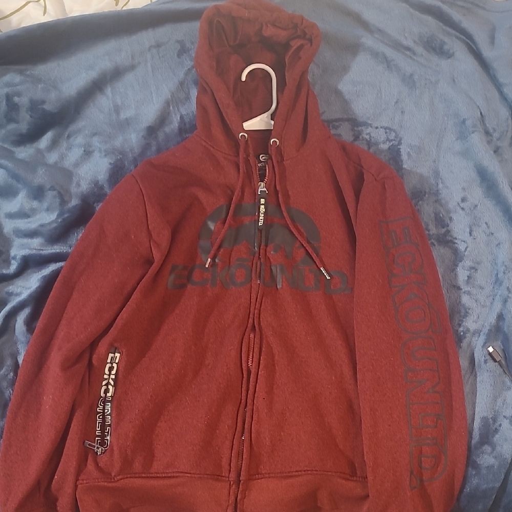 Ecko Unlimited Men's Maroon Zip-Up Sweater